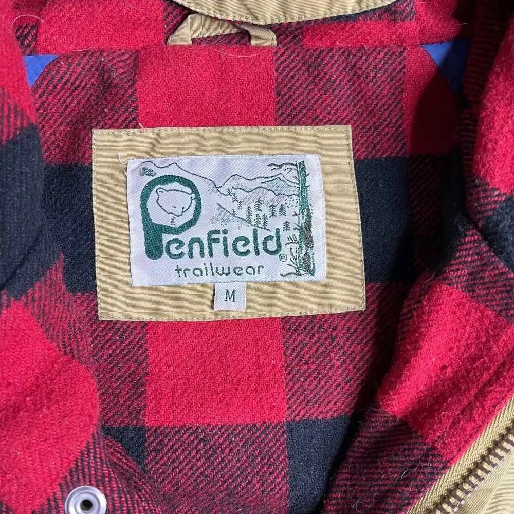 Penfield Trailwear Jacket M 60/40 Buffalo Plaid Lining Rain Waxcloth Olive Army